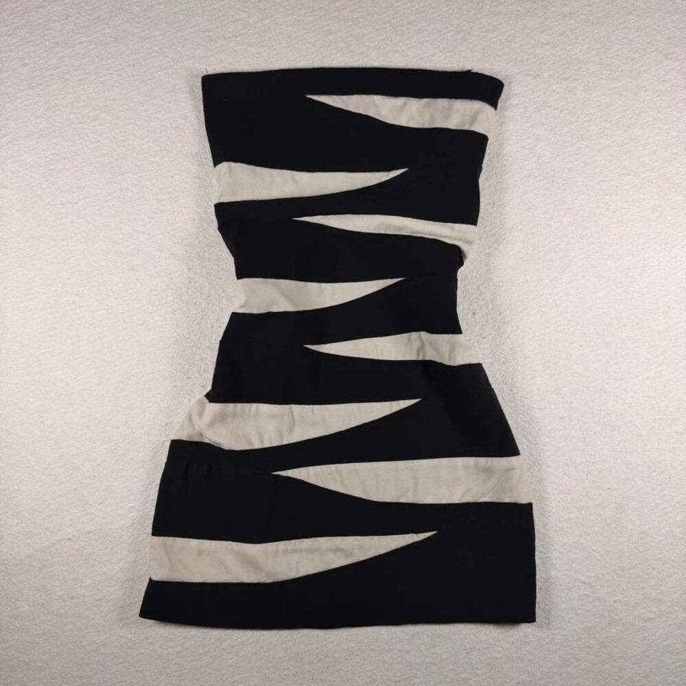 Vintage Poetry Clothing Strapless Mini Dress Black White Chevron Geometric